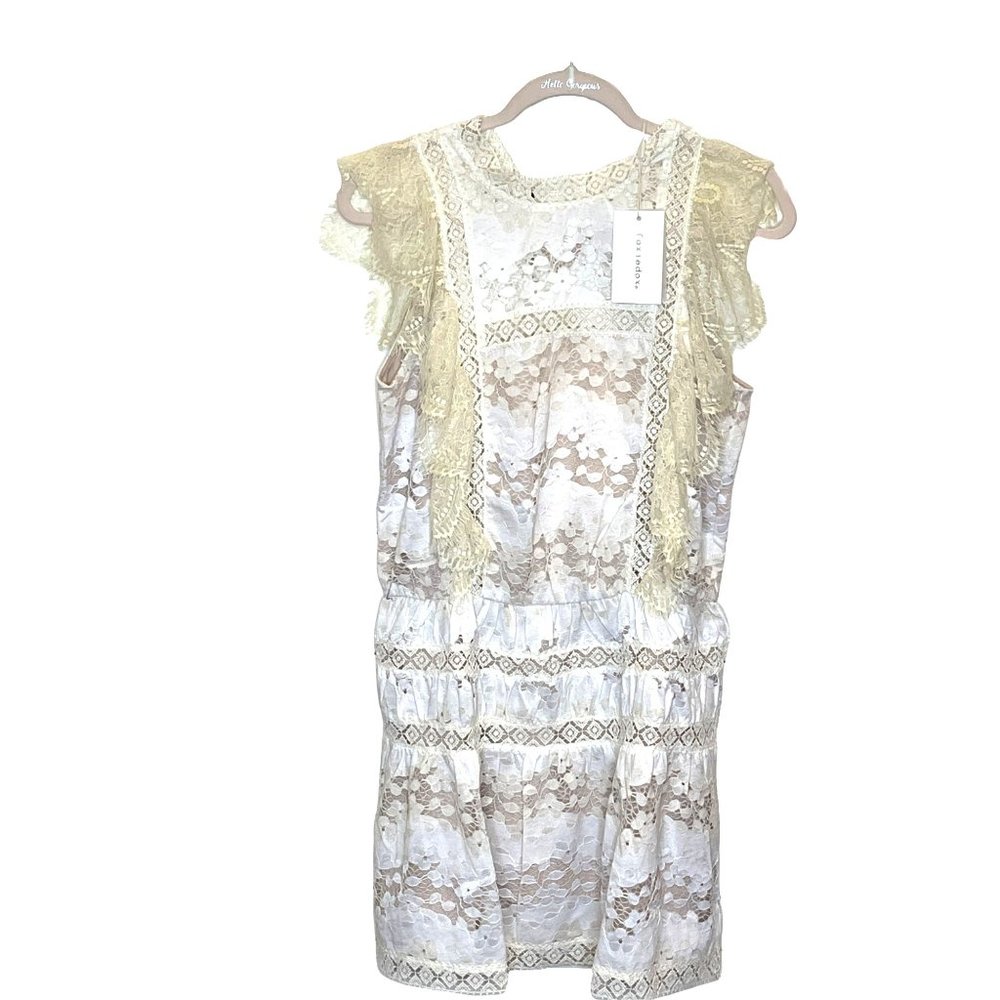 Foxiedox mini lace dress Cream Ivory White M Sleeveless Lightweight Retro - Picture 4 of 16